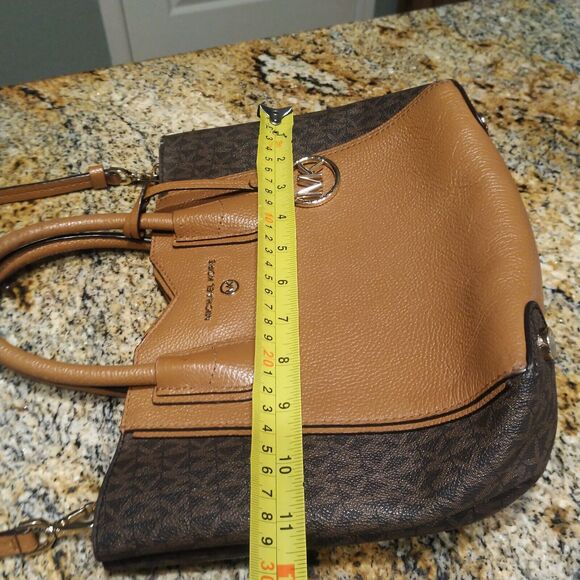 Michael Kors Mae Small Logo and Pebbled Leather Messenger Crossbody Bag Brown - Picture 14 of 16